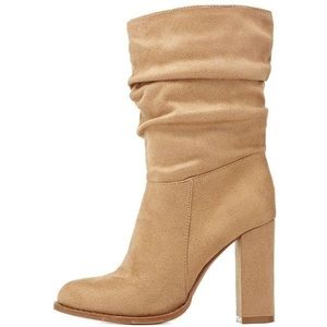 Charlotte Russe Beige Slouchy Chunky Heel Boots